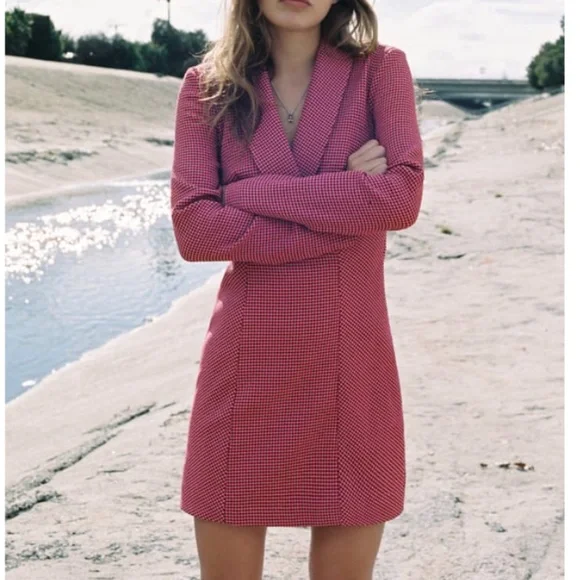SOLD OUT Zara pink and black houndstooth blazer dress NWT - Picture 1 of 10